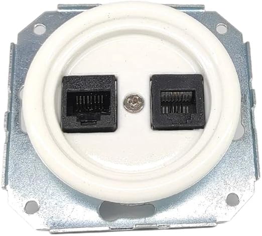 RJ11-RJ45 Plug Socket in White Porcelain