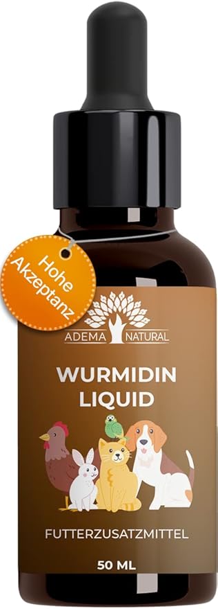 ADEMA NATURAL® Wurmidin Liquid Worming Agent, Worming Drops/Liquid for Animals (Dogs, Cats, Rabbits, Sheep, Poultry and Birds), Worming Treatment Alternative for Worm Infestation, 50 ml