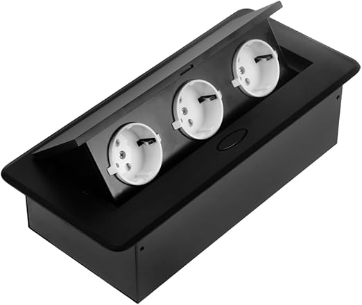 Operitacx 1 x Multimedia Table Socket with European Connections, Pop-up Design for Conference Rooms, Office, School, Black Casing, Original European
