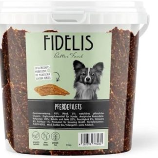 Fidelis Horse Fillets for Dogs in Resealable 500 g Bucket - Air-Dried Dog Treats Made from 100% Natural Raw Materials