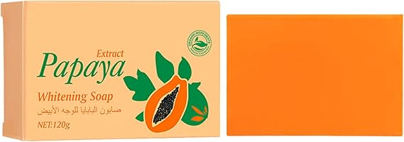Papaya Soap for Face Body - Skin Whitening Papaya Soap for Dark Skin - Reduces Cleansing Same - With Kojic Acid Oils - For All Skin Types Skin Toner Spray (Orange, 3 x 6 x 9 cm)
