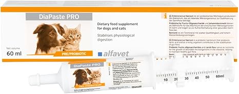 alfavet DiaPaste PRO 60 ml Injector - Diet Supplementary Feed for Dogs & Cats - Pre- & Probiotics to Stabilise Digestion - Delicious Paste with Bentonite to Support the Intestinal Flora