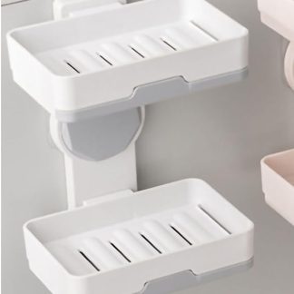 Drains of soap dishes, soap holder, soap box, soap shelf, Sturdes hips soap case without hole installation, for kitchen, bathroom, toilet use (light grey, 2 layers)