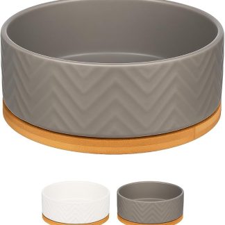 Flamingo Ceramic Dog Bowl - Large Ceramic Dog Bowl - 990 ml - Non-Slip & Elegant - Round Grey - Flamingo Bianco Grey