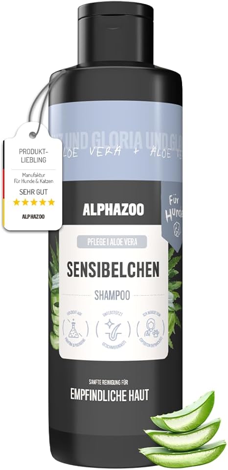 alphazoo Sensibelchen Dog Shampoo 250 ml - Gentle Grooming with Aloe Vera | Sensitive Shampoo for Dogs with Sensitive Skin | Parabens & Silicone Free
