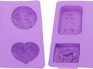 2 Stück Silikonseife, 4 Fächer, selbstgemachte Seife für Badeseife, Cupcake, Schokolade, zum Erhitzen, Backen aus lebensmittelechtem Silikon mit Schneemann, Herz, Schmetterlingen,