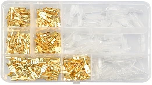 YobiLife Gold Crimp Terminal Connector Set 315 Pieces with Pliers, Cold Press Brass Electrical Wire Connectors, Assorted 2.8/4.8/6.3 mm, Insulated Waterproof Sleeves for Reliable Wiring
