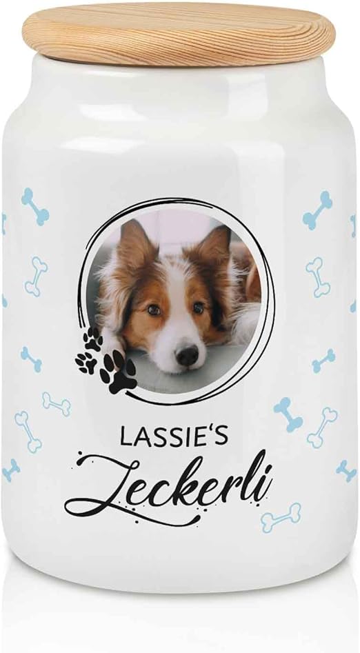 GRAVURZEILE Large Treat Tin - Photo Motif - Personalised with Photo and Name - Gift for Dogs and Cats - For Hygienic Storage of Dog Biscuits and Treats - For Pet Owners - Dog