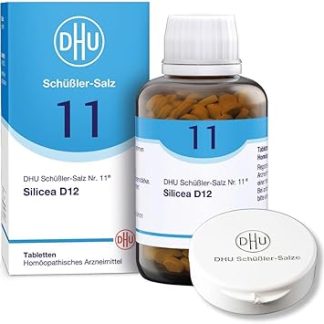 DHU Schüßler Salt No. 11 Silicea D12 - Минеральная соль для волос, кожи и соединительной ткани - Оригинальный продукт - Экологически чистый, в фармацевтической стеклянной упаковке, 900 таблеток с футляром для таблеток