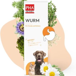 PHA Worm Drops for Dogs & Cats - Natural Worm Treatment, Secondary Worm Treatment Alternative for Worm Infestation with Wormworm, Yarrow, Thyme, 50 ml