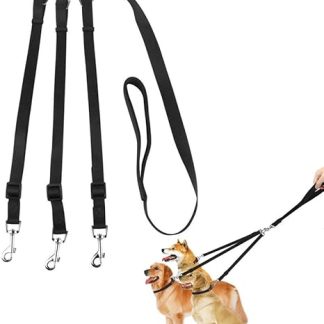 ASOCEA 3 Dog Leads Tangle-Free 3 in 1 Dog Lead Coupler 360° Rotating Triple Lead for Pets Adjustable Removable Nylon Traction Lead for 1/2/3 Small Medium Dogs Running