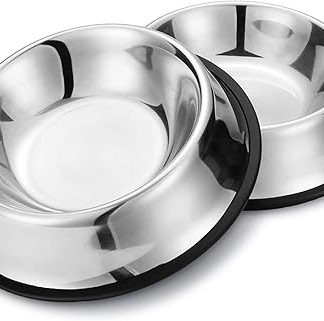Nobleza - Pack of 2 Stainless Steel Dog Bowls, Feeding Bowls, Dog Water Bowl for Medium/Large Dogs, Non-Slip Stackable Pet Dishes, Pet Feeding Bowl for Dogs 22.5 cm