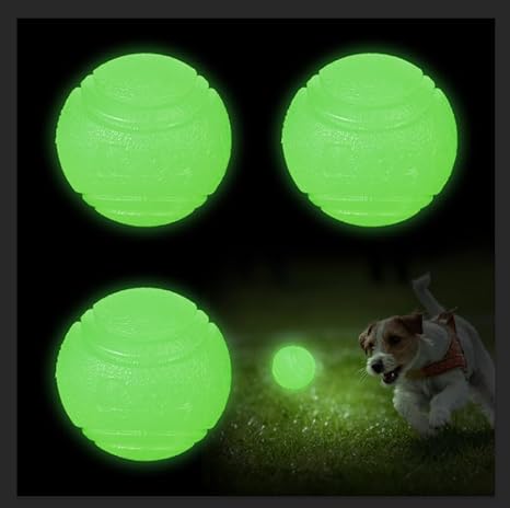 QKURT Pack of 3 Glow In The Dark Dog Balls, 6 cm Indestructible Dog Ball Toy, Luminous Rubber Dog Balls with High Bounce, Dog Interactive Dog Ball for Small, Medium and Large Dogs