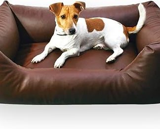 4L Textil Mario Waterproof Faux Leather Dog Bed Large and Medium Dog Sofa XXL (120 x 90 cm, Brown)