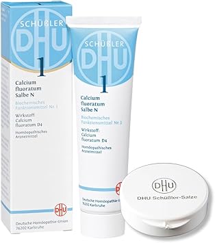 DHU Schüßler Salt No. 1 Calcium Fluoratum D4 - Минеральная соль соединительной ткани, суставов и кожи - Оригинальная мазь, 50 г в футляре для таблеток