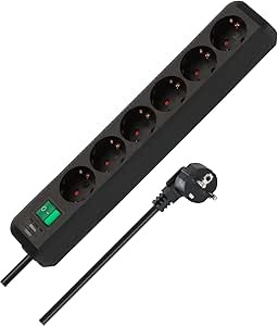 Brennenstuhl Eco-Line 6-Way Extension Lead (Multiple Socket with Increased Touch Protection, Switch and 1.5 m Cable), Black