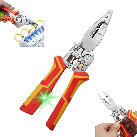 Wire Stripper with Current Measuring Function, 9 in 1 Pliers Electrician, Multifunctional Pliers for Electricians, Multifunctional Wire Stripper, Voltage Tester Pliers, Cable Scissors for Stripping,