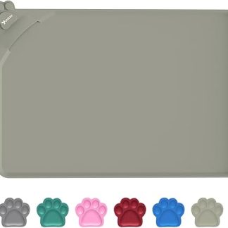 Waterproof Feeding Mats for Pets with High Lips 48 x 30 cm, Bowl Mat Cats, Silicone Mat, Non-Slip Pet Food Mat, Waterproof Dog and Cat Place Mats with Raised Edges (Beige)