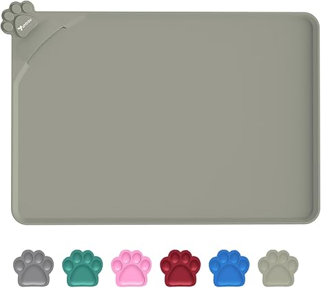 Waterproof Feeding Mats for Pets with High Lips 48 x 30 cm, Bowl Mat Cats, Silicone Mat, Non-Slip Pet Food Mat, Waterproof Dog and Cat Place Mats with Raised Edges (Beige)
