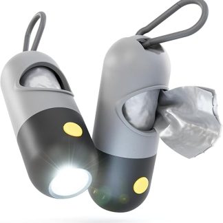greate 2 x Waste Bag Dispenser for Dogs with Torch and Carabiner Hook - Dog Waste Bag Dispenser for Dog Lead - Dog Waste Bag Dispenser with Light Including 30 Poop Bags - Dog Waste Bag Holder, Waste