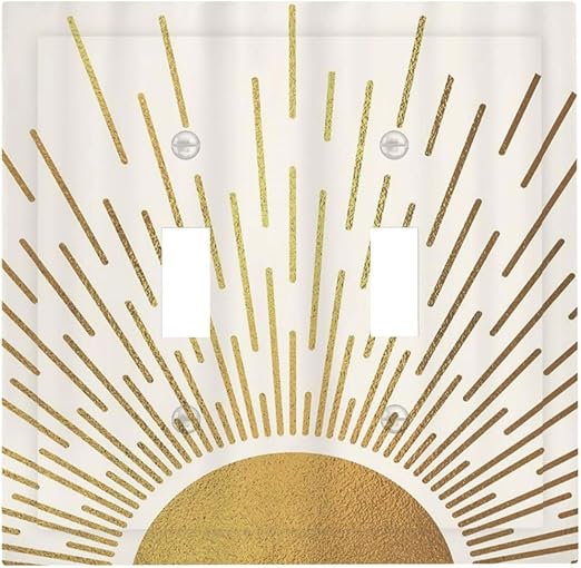 Mid Century Boho Abstract Sunrise Gold Sun Double Toggle Light Switch Covers Decorative 2 Gang Wall Plate Electrical Faceplate Switchplate for Country Bathroom Bedroom Living Room Decor