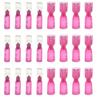 CEEYSEE Kabelschuhe x 100 -Männlich Kabelstecker x50 / Weiblich Kabelstecker x50 Flachsteckhülsen - Isolierte Schrumpfverbinder Quetschverbinder - für 0.5-1.5mm² Kabel（Rot/DRSH)