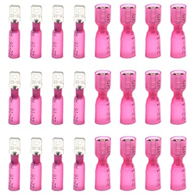 CEEYSEE Kabelschuhe x 100 -Männlich Kabelstecker x50 / Weiblich Kabelstecker x50 Flachsteckhülsen - Isolierte Schrumpfverbinder Quetschverbinder - für 0.5-1.5mm² Kabel(Rot/DRSH)