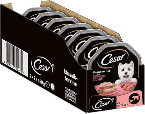 Cesar Wet Dog Food Classic with Delicate Calf and Poultry, 14 Bowls (14 x 150 g)
