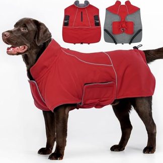 Katzinst Winter Coat Dog Large Waterproof Warm Dog Jacket for Large Dogs, Dog Coat Fleece, Dog Jacket with Reflective Stripes, Rainy Day, Border Collie Cheng Red, 2XL