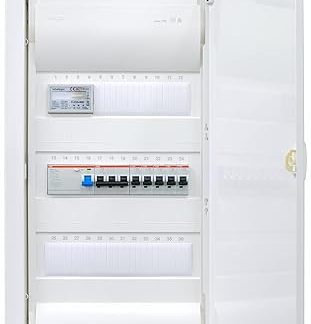 Hager Counter Mounted Cavity Wall Distributor 3-Row VH36NC Ready for Connection Wired with Terminal Block Assembly ABB 1x FI 4-pin + 1x 3-pin + 5x 1pin LS B16A