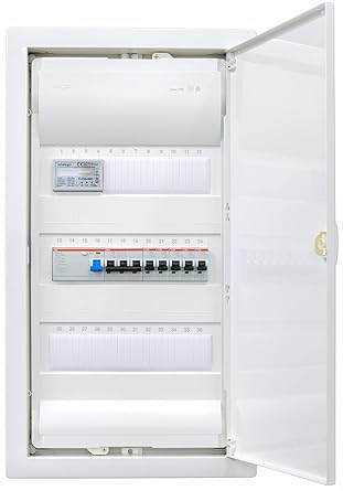 Hager Counter Mounted Cavity Wall Distributor 3-Row VH36NC Ready for Connection Wired with Terminal Block Assembly ABB 1x FI 4-pin + 1x 3-pin + 5x 1pin LS B16A