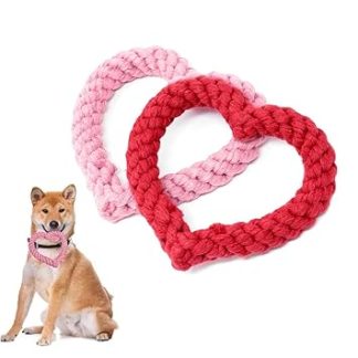 OUDQFCJ Pack of 2 Robust Puppy Chew Toy, Interactive Dog Toy for Teeth Cleaning, Dog Toy, Heart Shape, Puppy Rope Toy, Braided for Small Medium Dogs