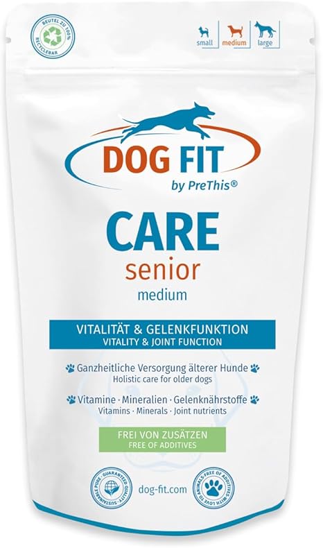 DOG FIT by PreThis® Care Senior for Old Dogs I Vitamins & Minerals Plus Joint Protection I Food Supplement Free from Additives I Medium