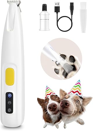 FURBONA Paw Trimmer for Dogs & Cats with LED Light - 18mm Wide Blade, 35dB Quiet LED Indicator, Waterproof, Rechargeable - Ideal for Paws, Ears, Face & Rod (White)