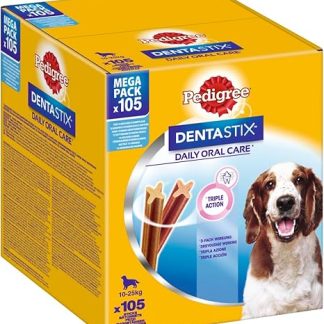Pedigree DENTASTIX Daily Oral Care Cardboard Multipack Mega Pack 10-25 kg 105 Pieces (15 x 7 Pieces), Dental Care, Treats, Dog Snack