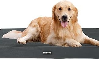 HMTOPE Orthopaedic Dog Bed, 10 cm Thick Dog Cushion for Medium Dogs, Large Dogs, Removable and Washable Dog Mat, Non-Slip Underside, Waterproof Lining, 112 cm, Dark Grey