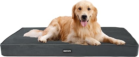 HMTOPE Orthopaedic Dog Bed, 10 cm Thick Dog Cushion for Medium Dogs, Large Dogs, Removable and Washable Dog Mat, Non-Slip Underside, Waterproof Lining, 112 cm, Dark Grey