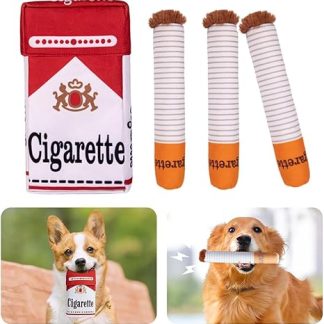 Dog Cigarette Toy - Squeaky Plush Dog Toy with Cigarette Pack, Funny Interactive Toy for Dogs