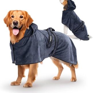 FLUFFINO Dog Bathrobe Dark Blue Size M | Soft, Absorbent, Washable, Quick Drying | Pet Towel + Velcro | Bath Towel for Medium Dogs | Pet Accessories