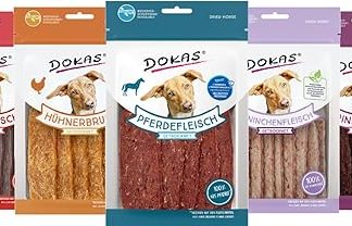 Dokas Premium Mix Dog Snack Bundle, 5 Varieties, 1 x Horse, Beef, Chicken, Rabbit, Lamb, Gently Dried & No Additives, Grain-Free, High Meat Content