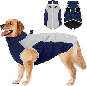 Winter Coat Dog Coat Large Dog Coat Winter Turtleneck Warm Reflective Pet Skiing Costume Winter Vest for Medium Large Dogs Navy Blue, 4XL