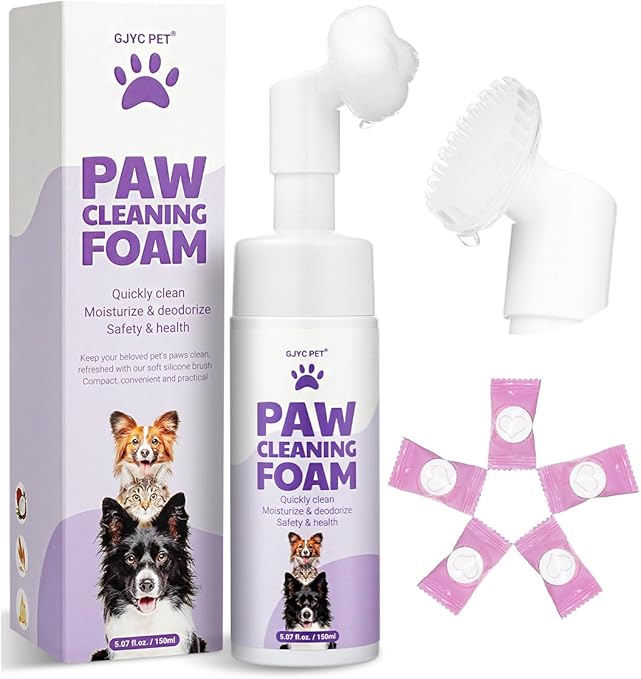 GJYC PET No Rinse Paw Cleaner, Foam-Free, Waterless Paw Cleaner with Improved Silicone Scrubber, Natural Magic Foam on Vegetable