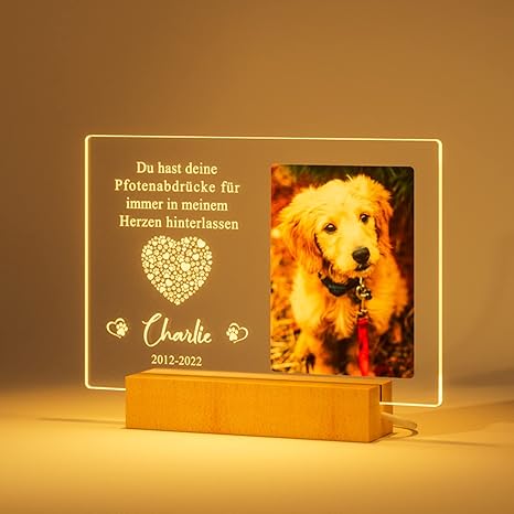 Bemaystar Personalised Keepsake Dog Memorial Plaque for Pets Memorial Stone for Dogs Keepsake of The Dog Memorial Stone Cat Memorial Sites Dog Picture Frame Dog Memorial Gifts Photo Night Lamp