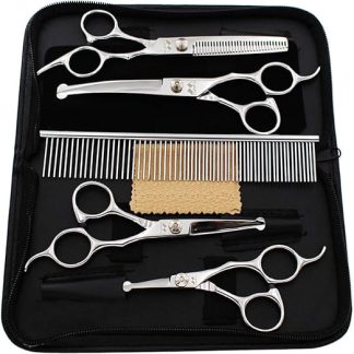 Dog Scissors with Round Tip, 5 in 1 Dog Scissors Set, Stainless Steel Cat Grooming Scissors, Dog Scissors Set for Full Body, Face, Nose and Ear