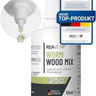 ReaVET Wurm-Kraut Liquid Drops 50 ml, Secondary Worm Treatment for All Pets, Dogs, Cats, Vegetable Natural Formula, Worming Agent, No Anthelminthic