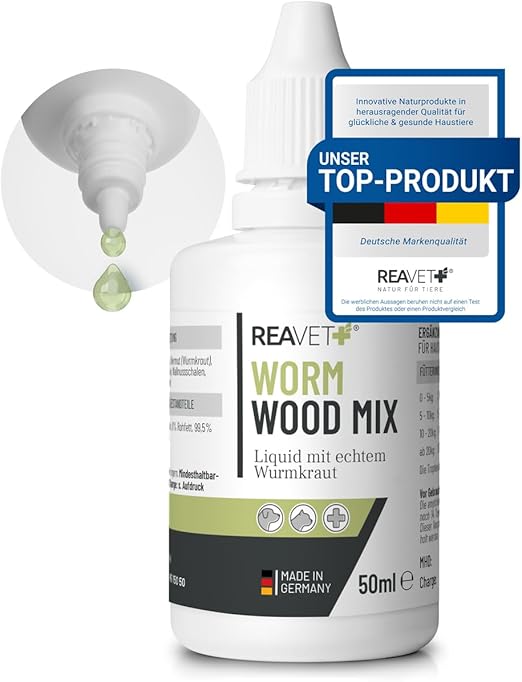 ReaVET Wurm-Kraut Liquid Drops 50 ml, Secondary Worm Treatment for All Pets, Dogs, Cats, Vegetable Natural Formula, Worming Agent, No Anthelminthic