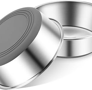 Pack of 2 Stainless Steel Dog Bowls for Food and Water | Silicone Base Non-Slip | Metal Dog Bowl Multiple Sizes for Cats | Small Medium Large Dogs (480 ml)