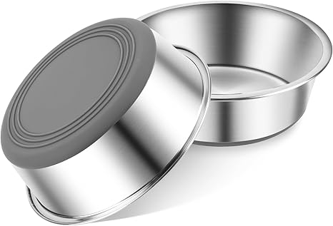 Pack of 2 Stainless Steel Dog Bowls for Food and Water | Silicone Base Non-Slip | Metal Dog Bowl Multiple Sizes for Cats | Small Medium Large Dogs (480 ml)