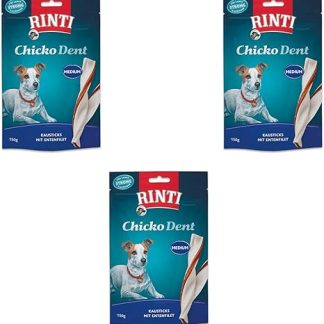 Rinti Extra Chicko Dent Medium Chew Sticks with Duck Fillet, Pack of 3, 3 x 150 g, Supplementary Feed for Dogs, Chew Strips for Dental Care, Bite Resistant Cattle Skin