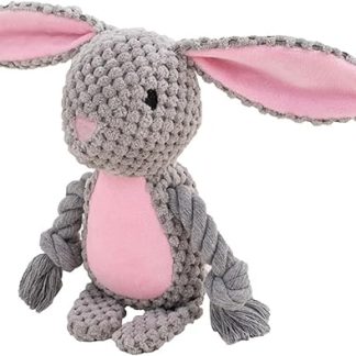 TONYFY Dog Toy, Dog Squeaky Toy with Crinkle Paper, Plush Toy Dog Plush Chew Toy, Cotton Rope Interactive Toy for Puppies, Small, Medium Dogs (Grey Rabbit)